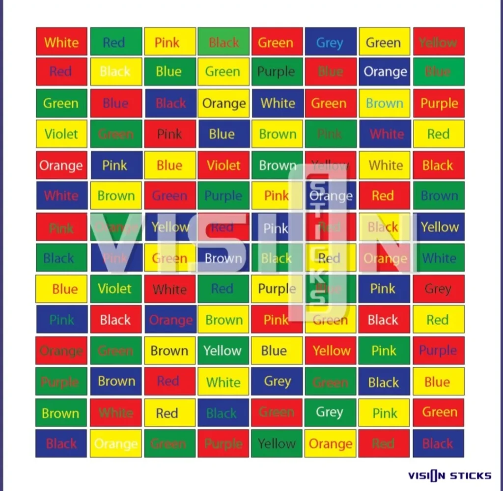 Color grid with text in various colors.